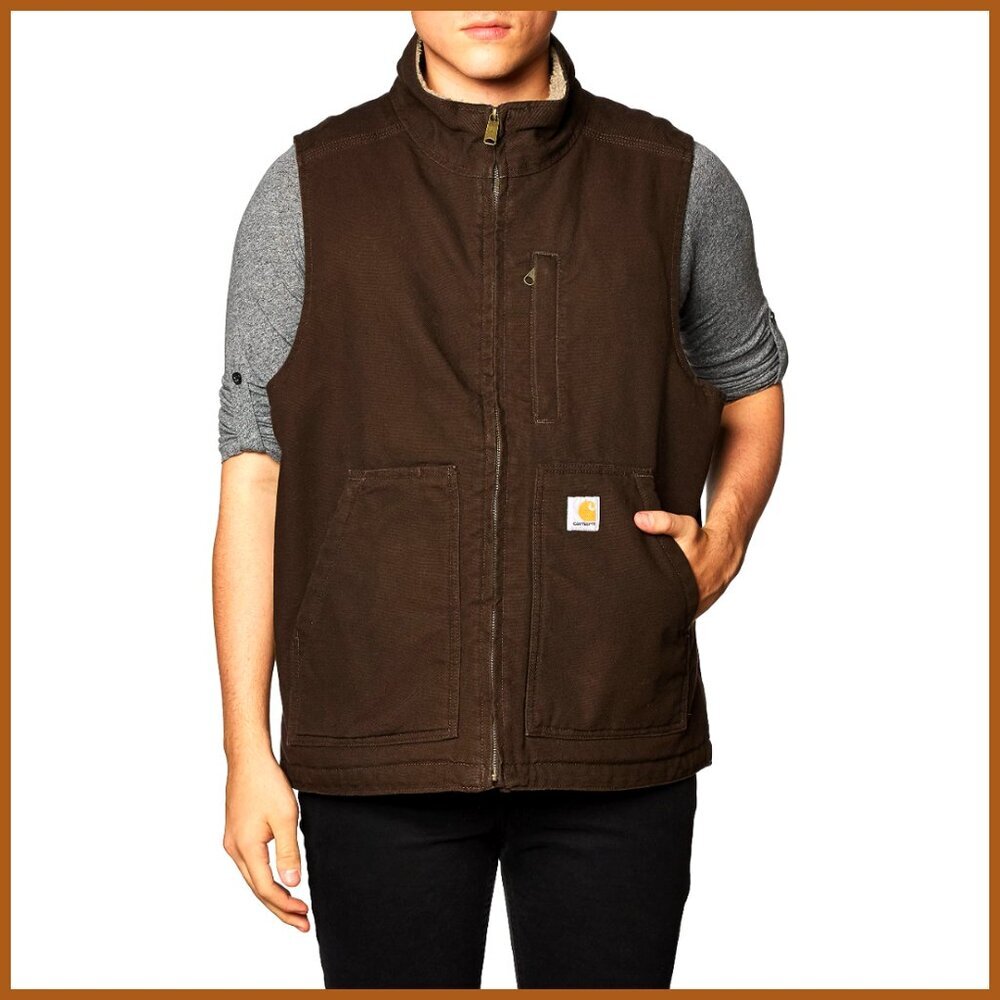 Loose Fit Washed Duck Sherpa-Lined Mock-Neck Vest